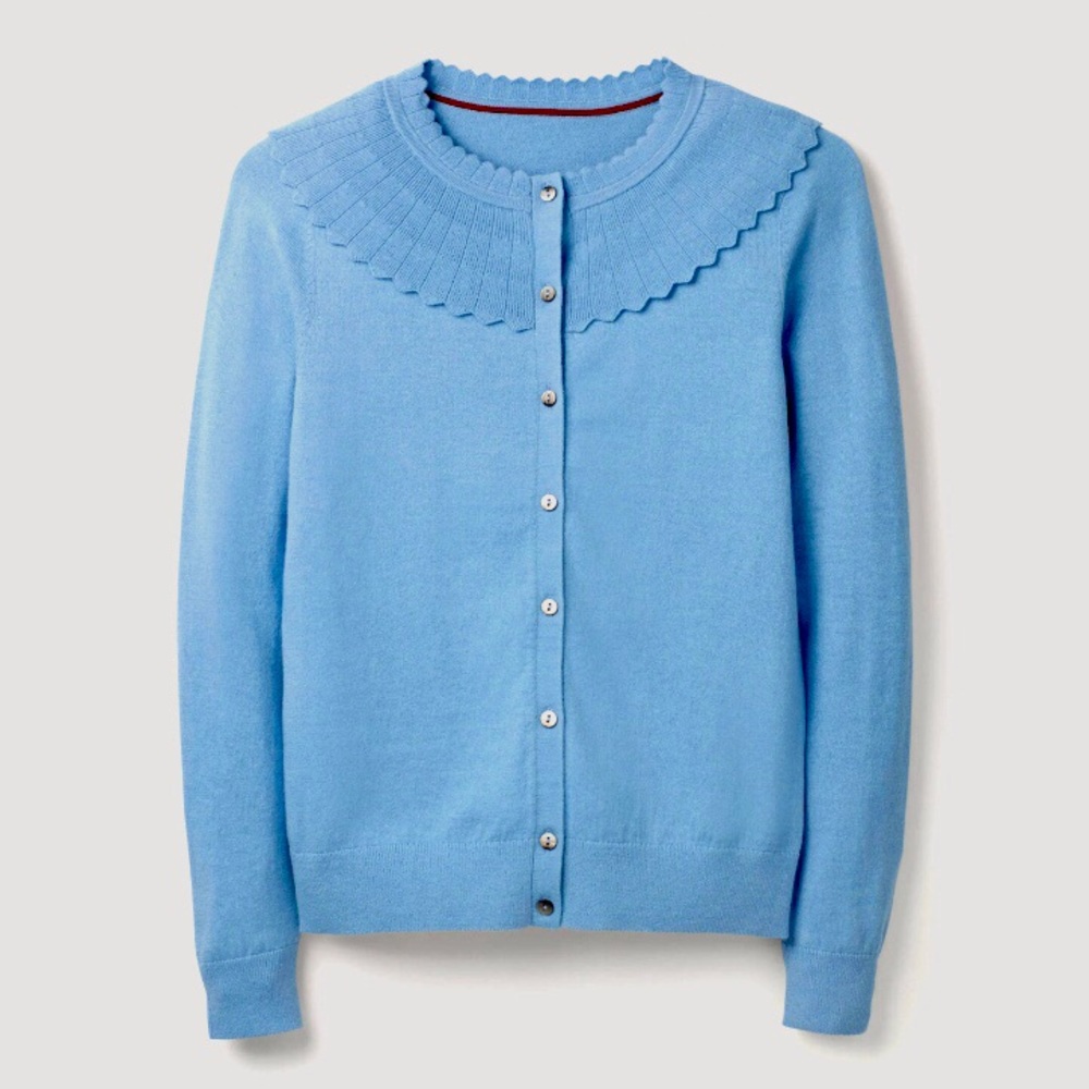 NWT Boden Abercrombie Scallop Cardigan in Navy Blue.